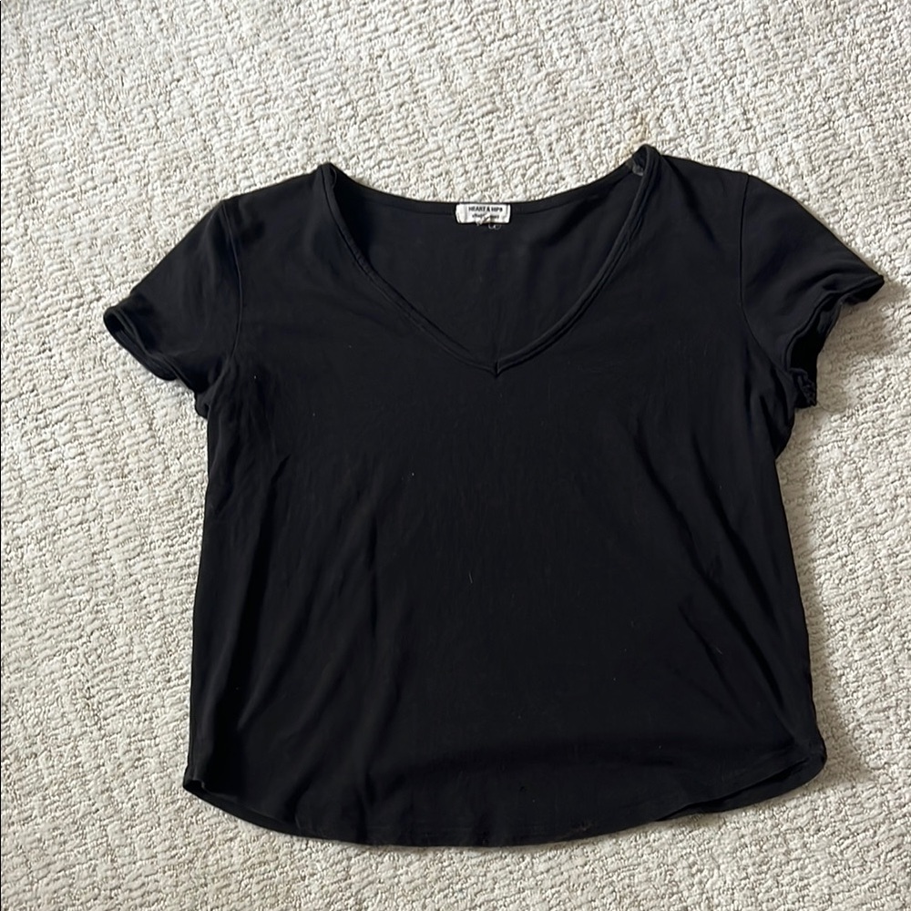 Black B neck tshirt by Hearts and Hips